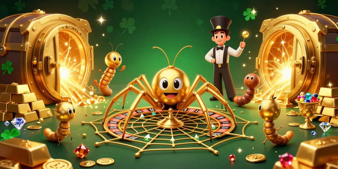 Experience Go88's thrilling gambling scene with a lively 3D spider roulette wheel and vibrant treasure elements.