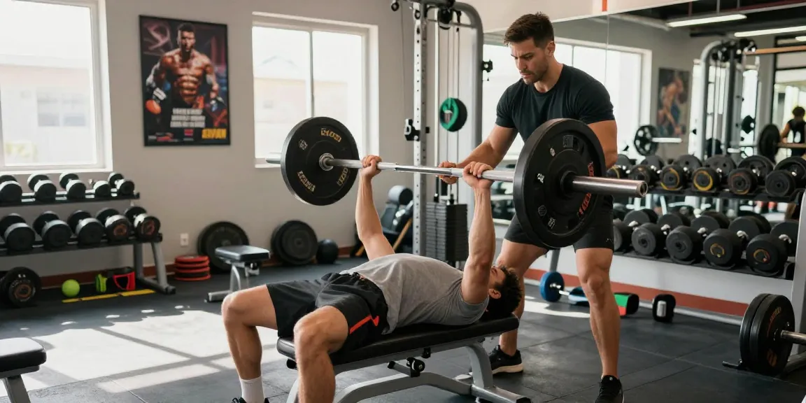 Akra Labs Steroid Shop – Sportler beim Bankdrücken im modernen Fitnessstudio mit hochwertigem Equipment.