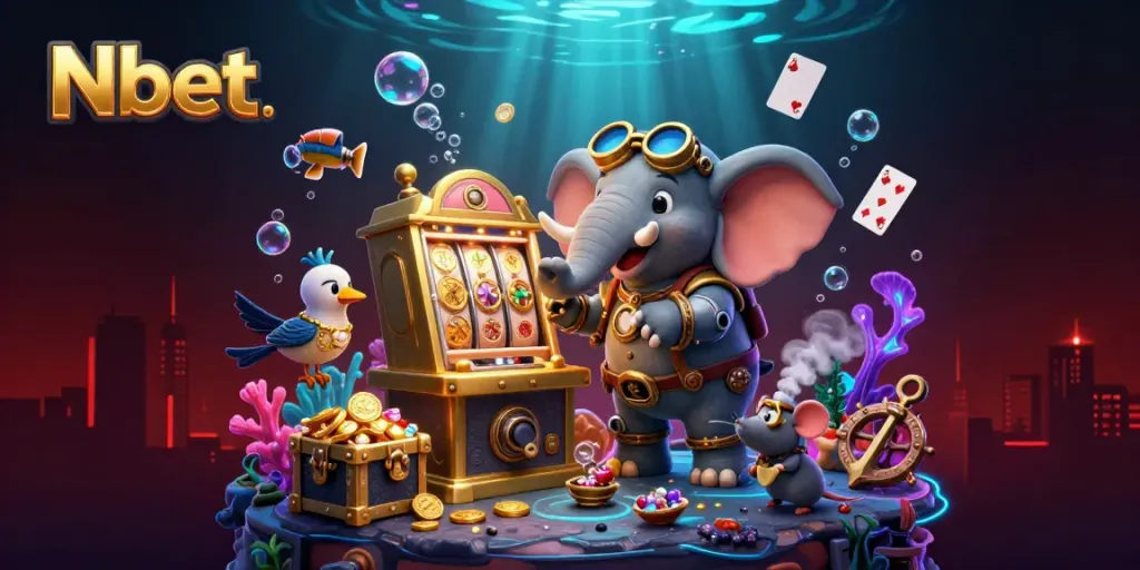 Nbet offers engaging gameplay with steampunk characters and vibrant casino elements in a dynamic scene.