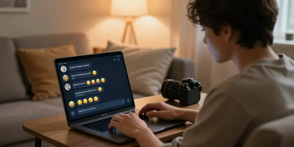 Engaging user enjoying free AI sex chat in cozy room setting.