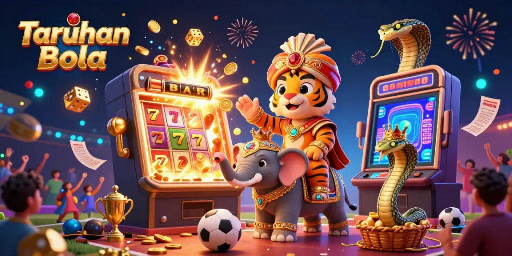 Engage in Taruhan Bola excitement with vibrant visuals of sports betting and jackpot rewards.