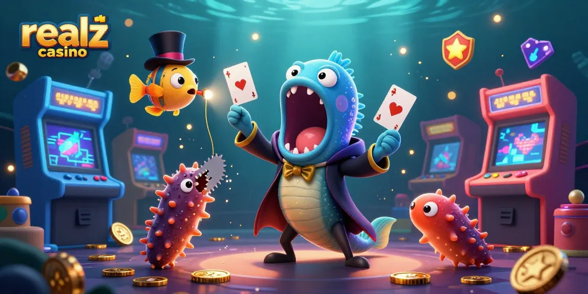 Experience realz casino magic with a deep-sea eel performing tricks amid vibrant gaming elements.