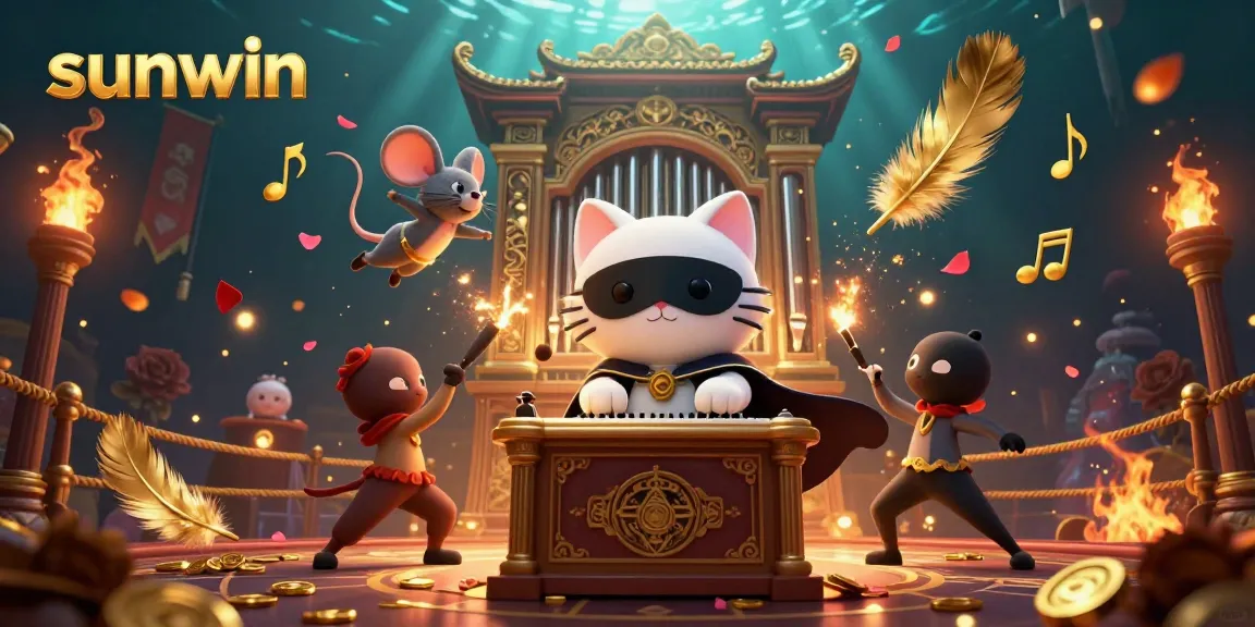 Experience the thrill and elegance of sunwin casino gaming with a vibrant 3D illustration capturing unique characters and dynamic elements.